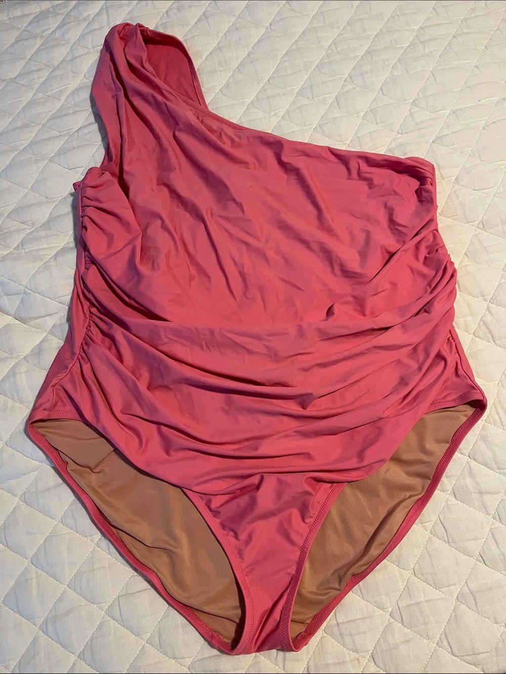 J. Crew Pink One-Shoulder Ruched Swimsuit